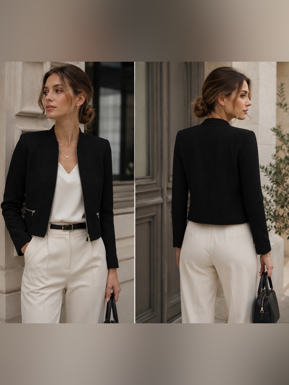 Ricki’s Black Textured Cropped Zip Blazer Jacket | Size L | Minimalist Office - Picture 3 of 12